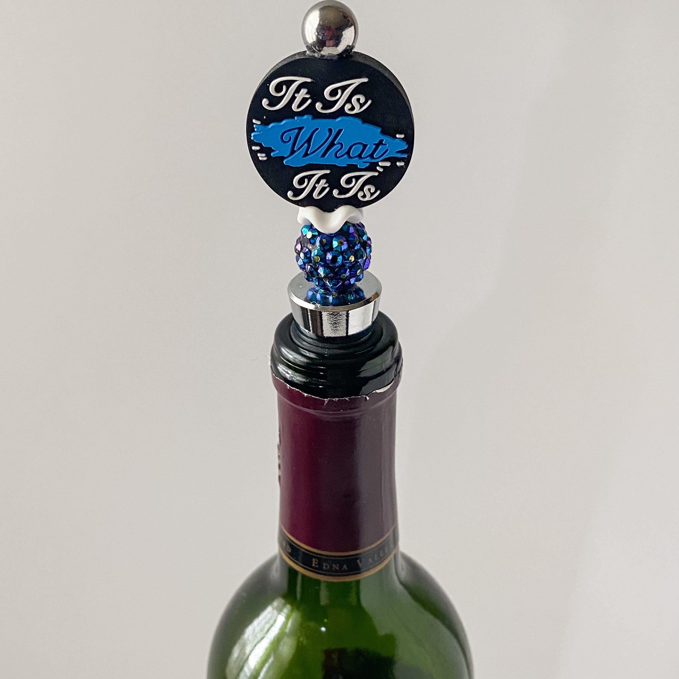 "It Is What It Is" Beaded Wine Stopper | Handcrafted Rhinestone Gift for Wine Lovers