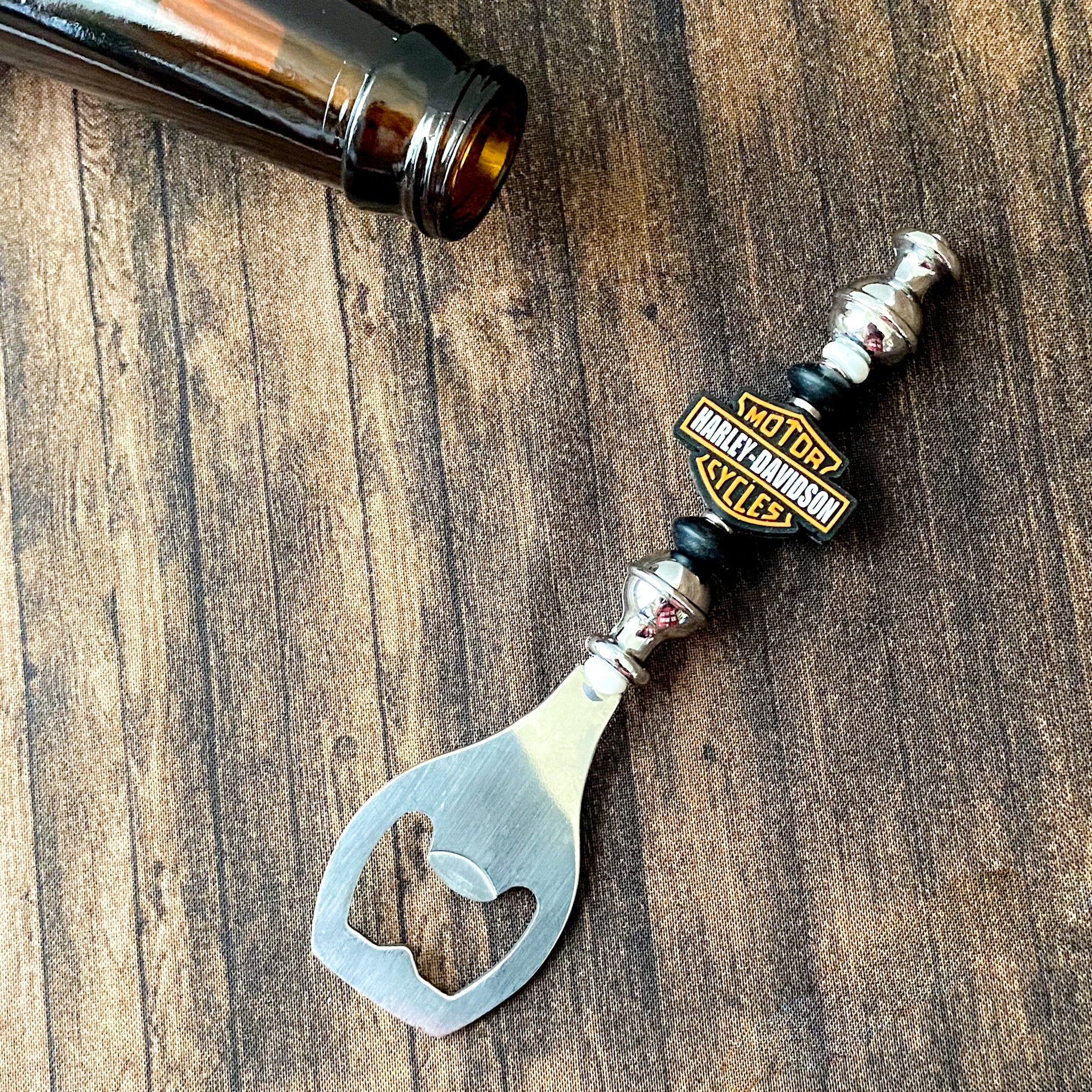 Handmade Biker Themed Beaded Bottle Opener | Handmade Biker Gift