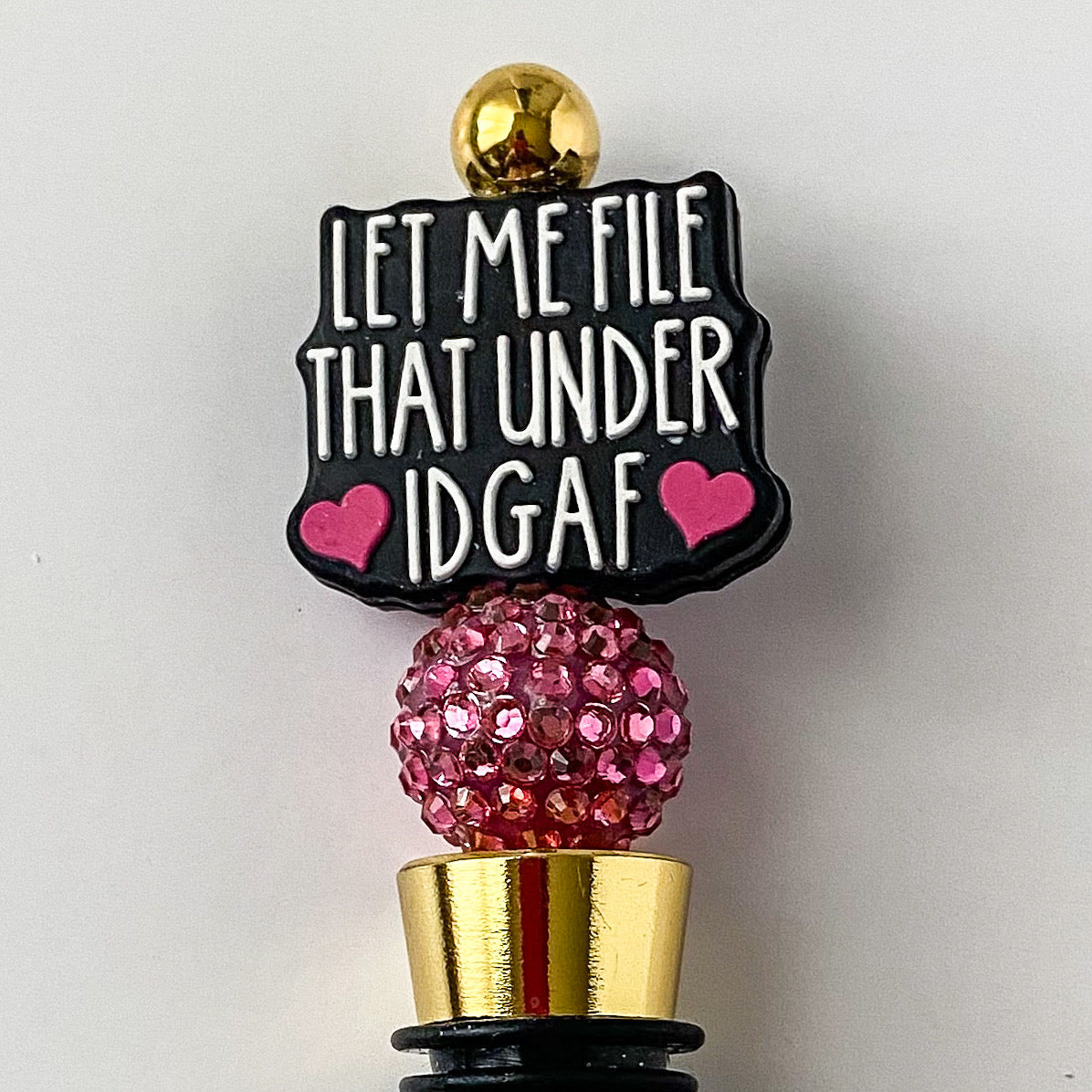 "Let Me File That Under IDGAF" Beaded Wine Stopper | Handcrafted Funny Gift for Wine Lovers