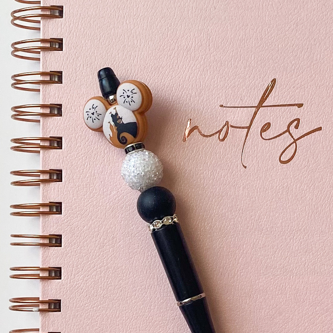 Whimsical Scenic Mouse With White Sugar Rhinestone Beaded Pen | Cute Handmade Gift | Novelty Stationery