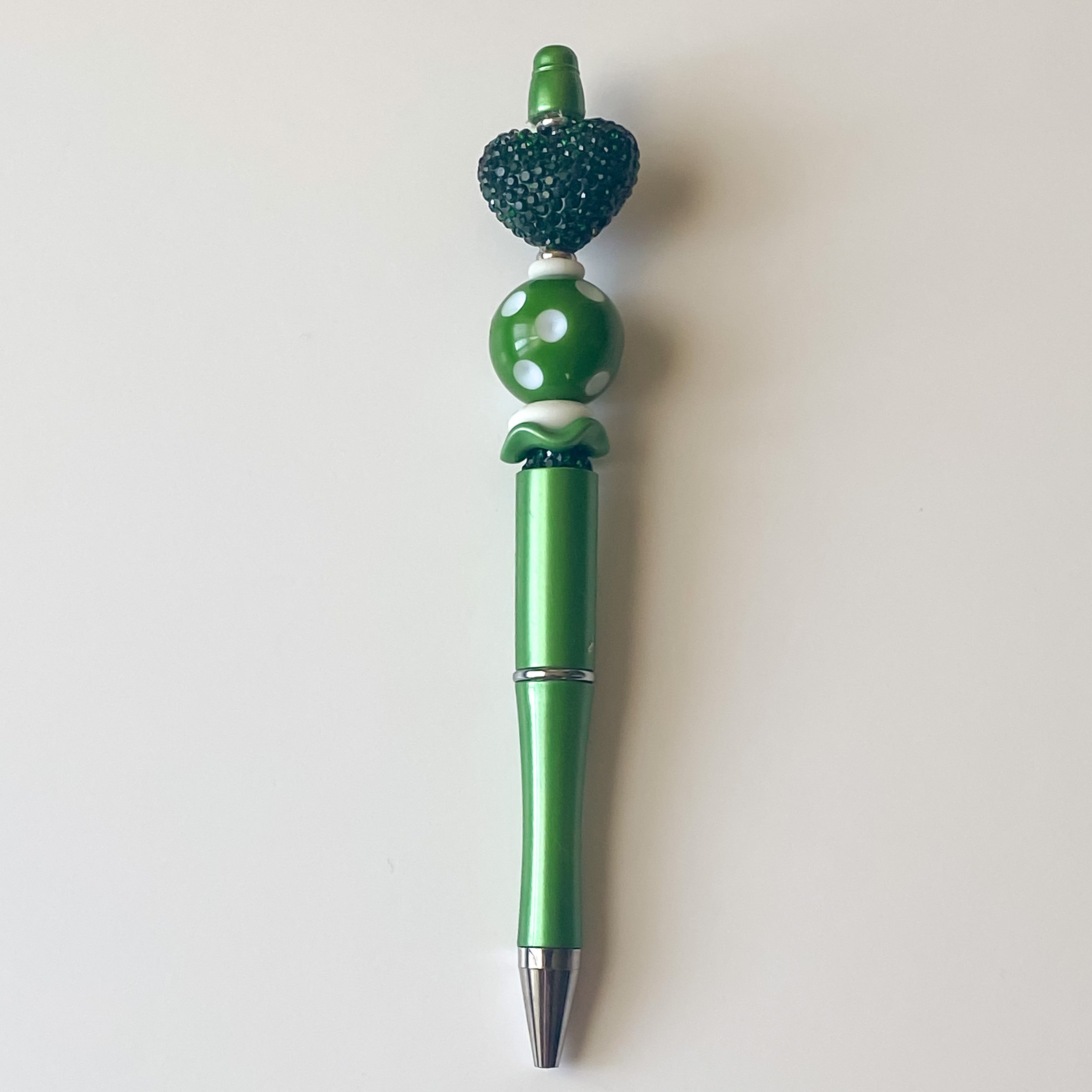 Hunter Green Rhinestone Heart Beaded Pen | Handmade Statement Pen | Signature Collection