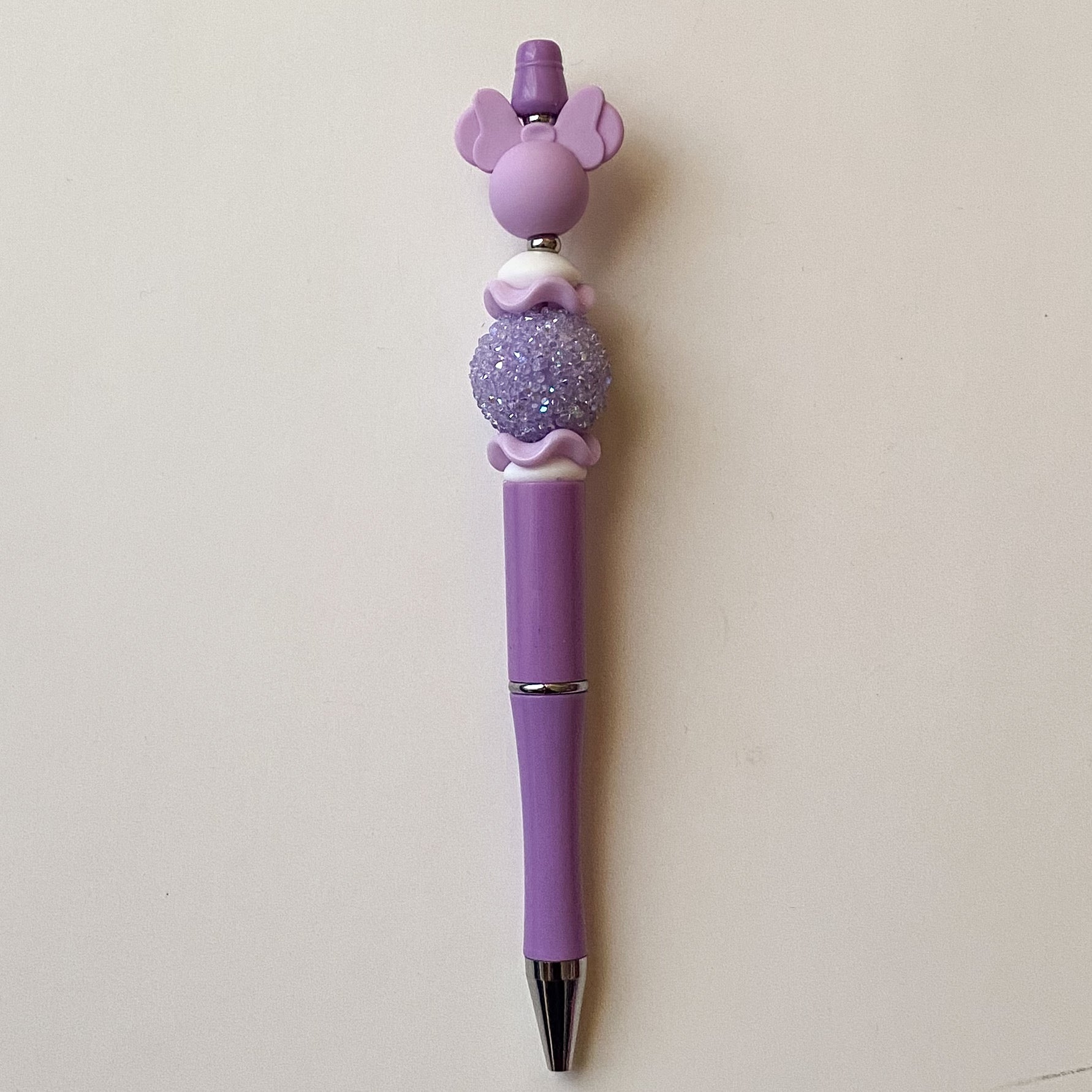 Whimsical Lavender Mouse With Purple Sugar Rhinestone Beaded Pen | Cute Handmade Gift | Novelty Stationery