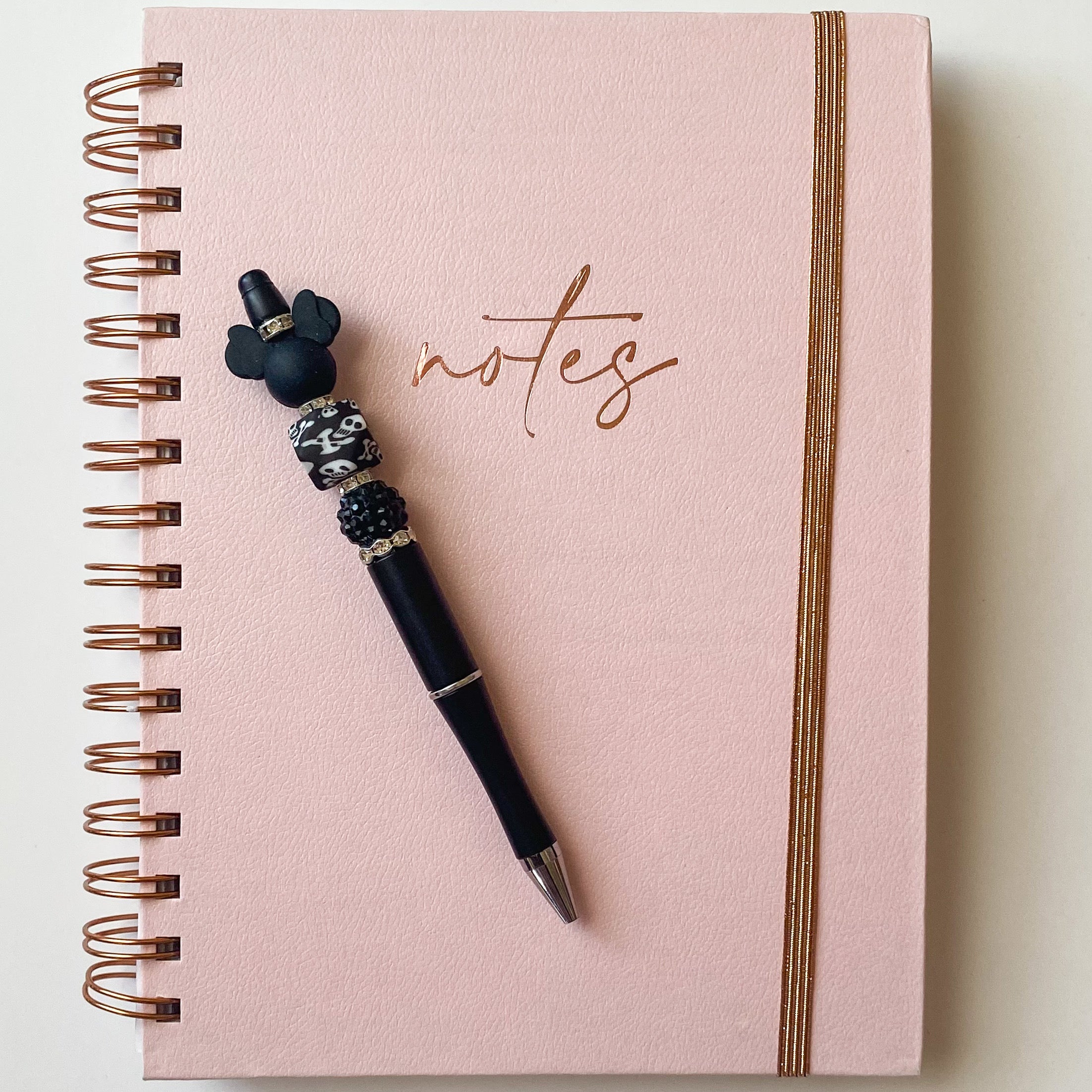 Whimsical Black Mouse With Rhinestones And Skull And Crossbones Beaded Pen | Cute Handmade Gift | Novelty Stationery