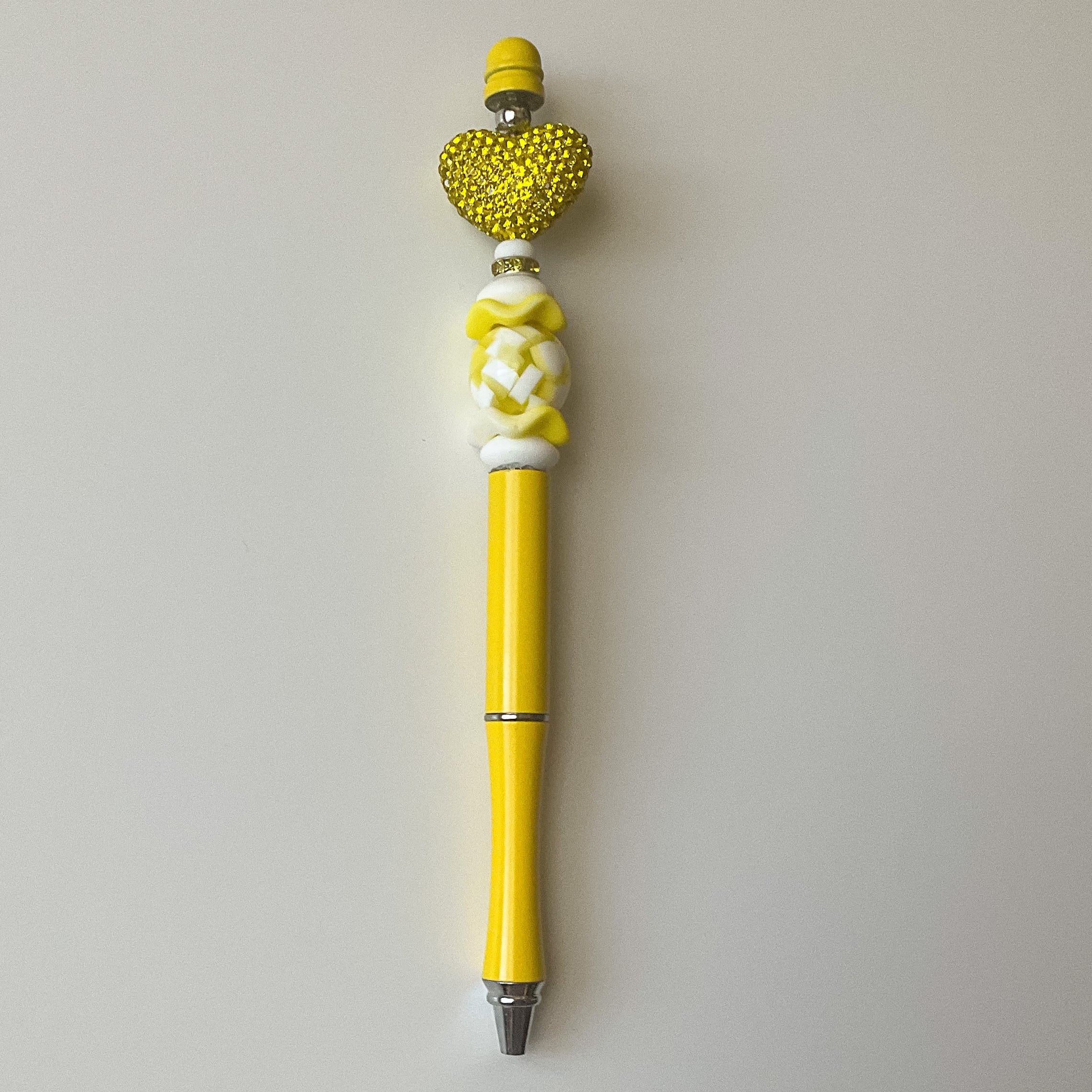 Yellow Rhinestone Heart Beaded Pen | Handmade Statement Pen | Signature Collection