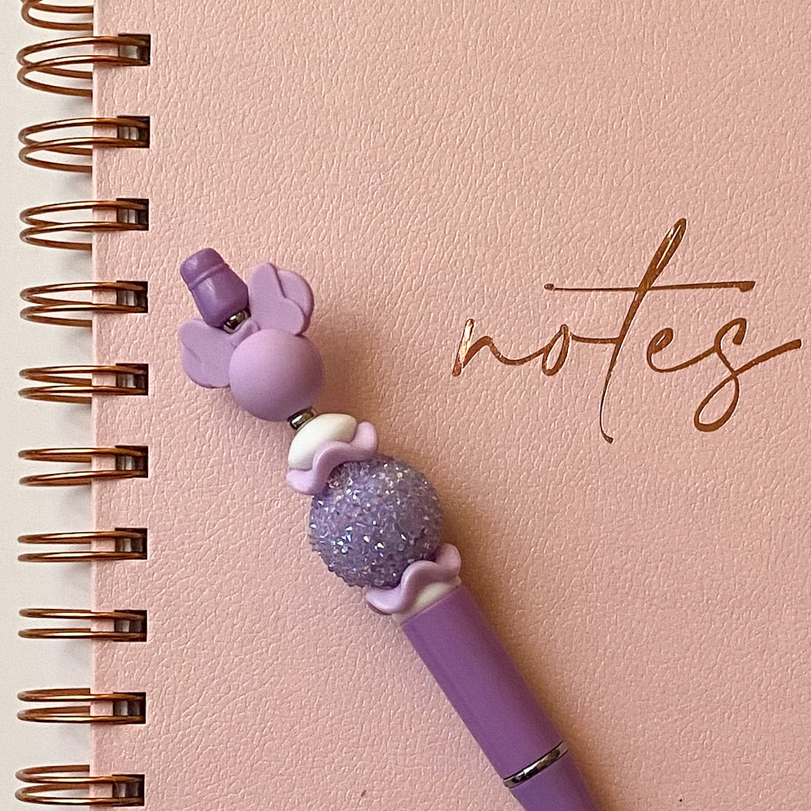 Whimsical Lavender Mouse With Purple Sugar Rhinestone Beaded Pen | Cute Handmade Gift | Novelty Stationery