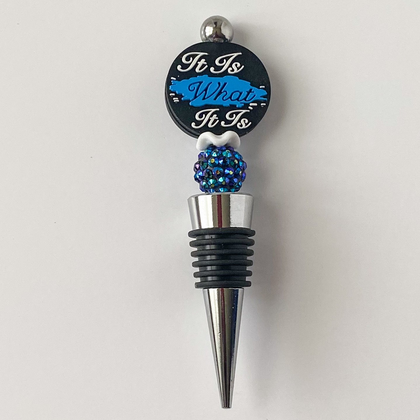 "It Is What It Is" Beaded Wine Stopper | Handcrafted Rhinestone Gift for Wine Lovers
