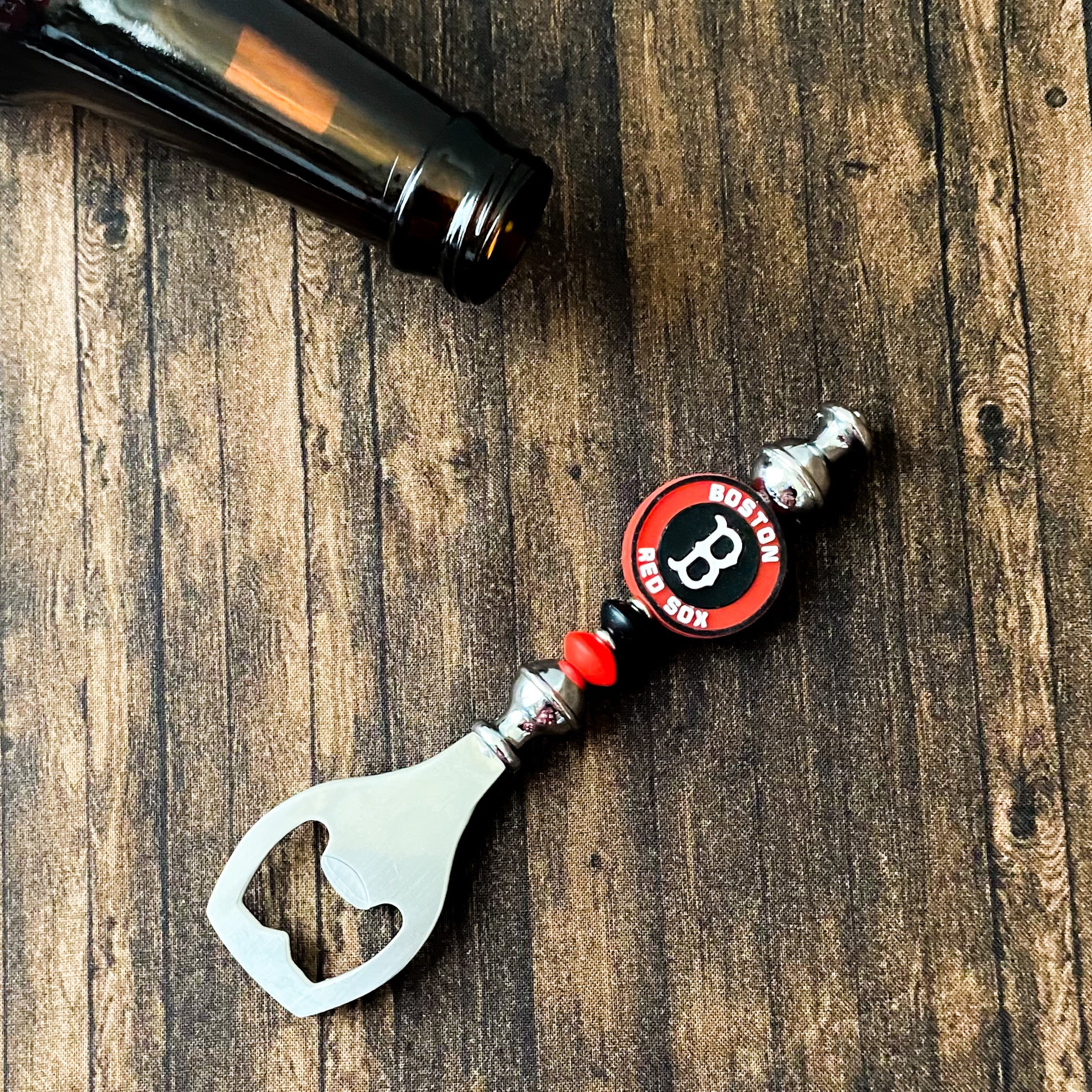 Boston Baseball Themed Bottle Opener | Handcrafted Game Day Bar Accessory Gift | Gift For Baseball Fans
