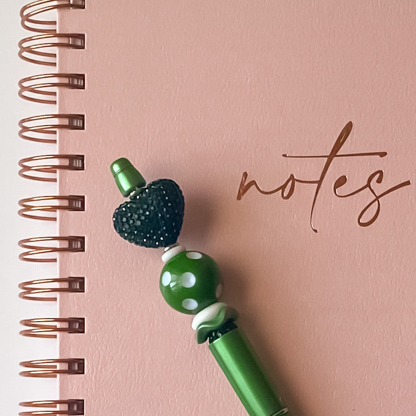 Hunter Green Rhinestone Heart Beaded Pen | Handmade Statement Pen | Signature Collection