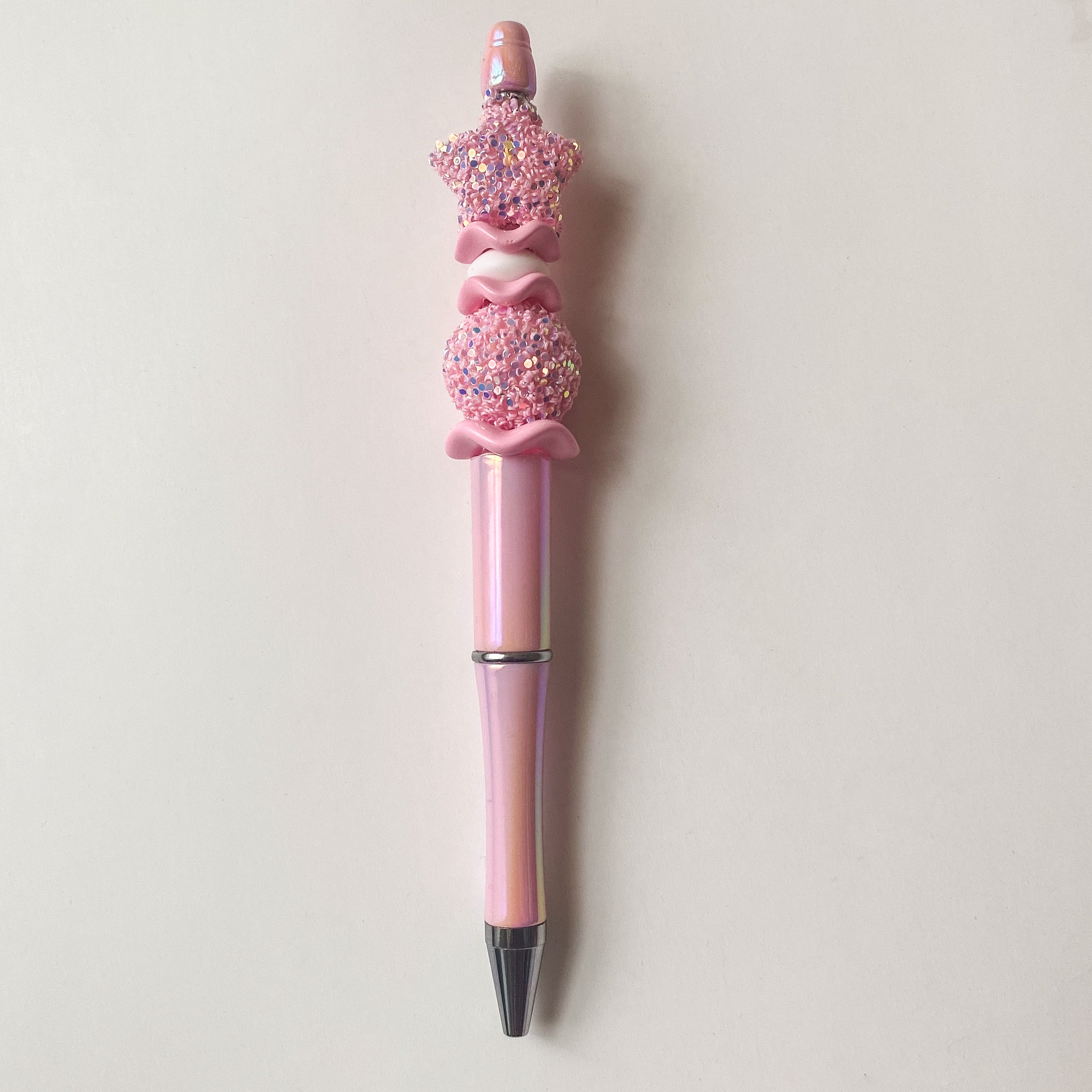 Pink Glitter Star Beaded Pen | Handmade Statement Pen | Cute Office & Planner Gift