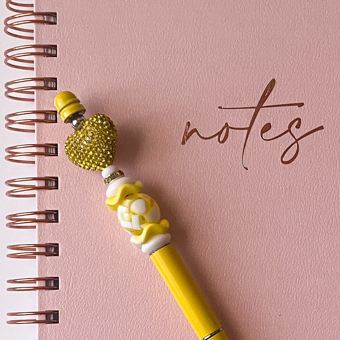 Yellow Rhinestone Heart Beaded Pen | Handmade Statement Pen | Signature Collection