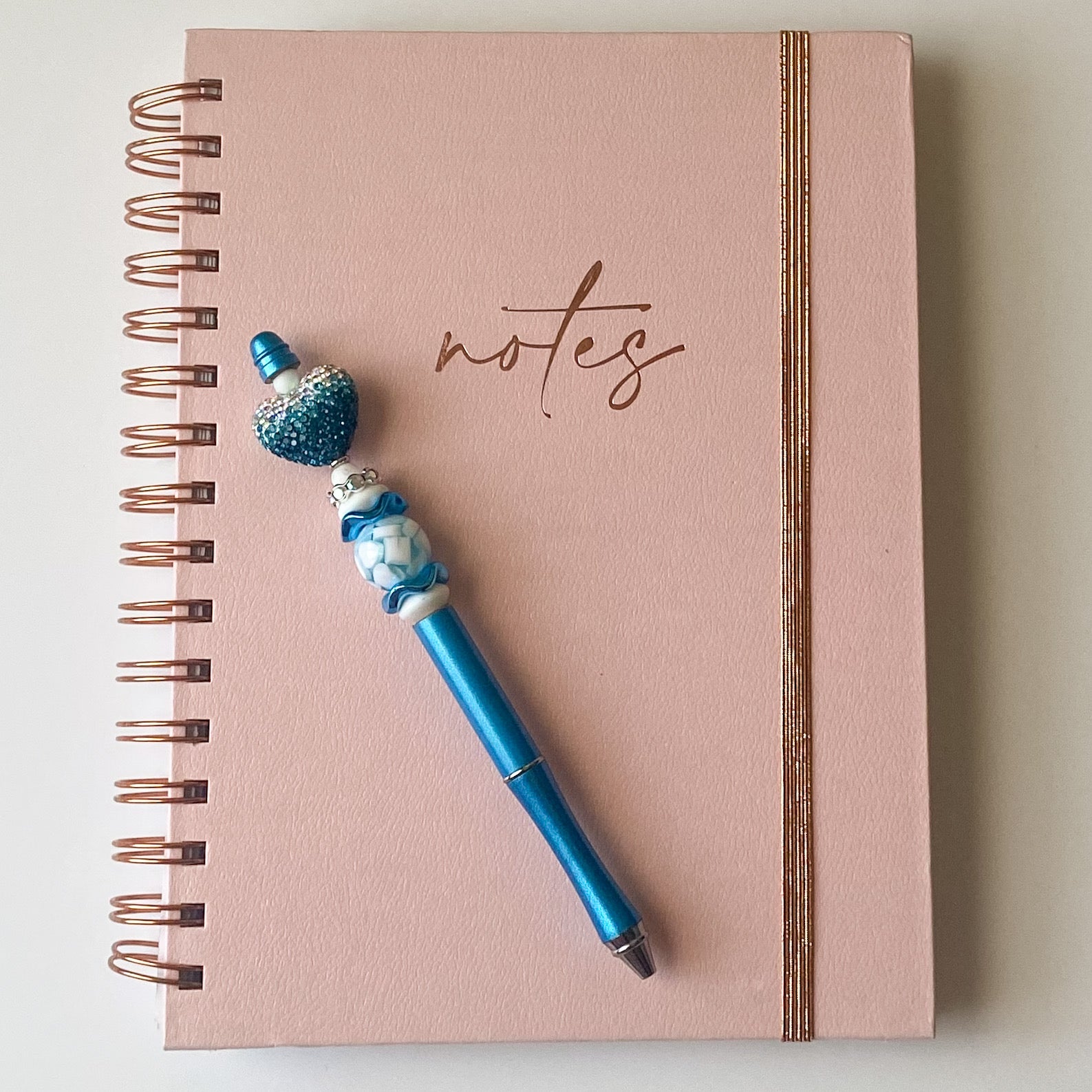 Blue Ombré Rhinestone Heart Beaded Pen | Signature Handmade Statement Pen