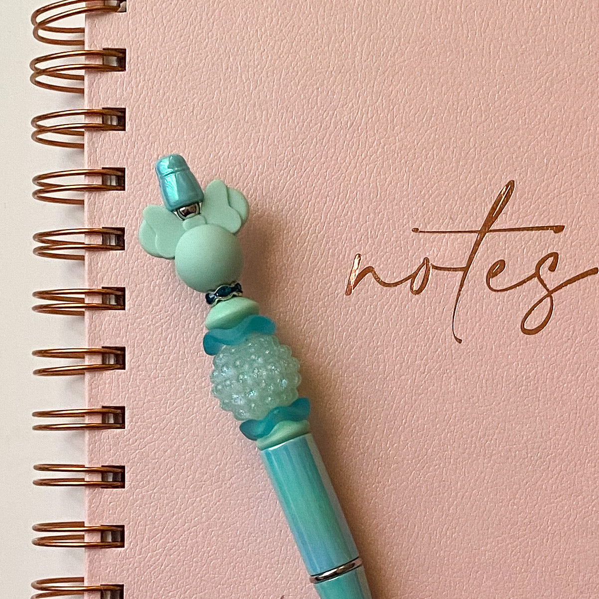 Whimsical Sea Green Mouse With Sea Green Sparkly Bumpy Round Beaded Pen | Cute Handmade Gift | Novelty Stationery