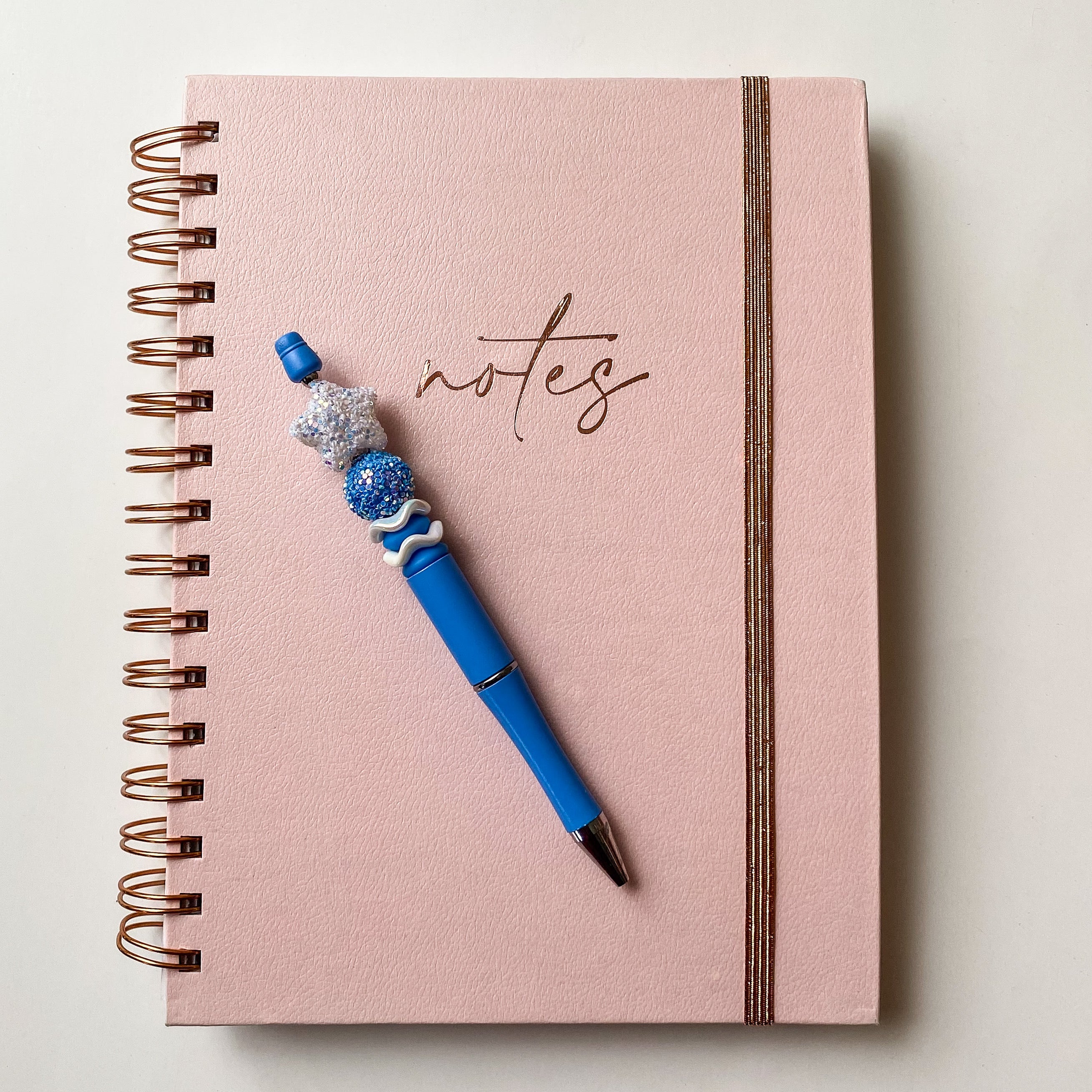 White And Blue Glitter Star Beaded Pen | Handcrafted Gift For Stationery Lovers