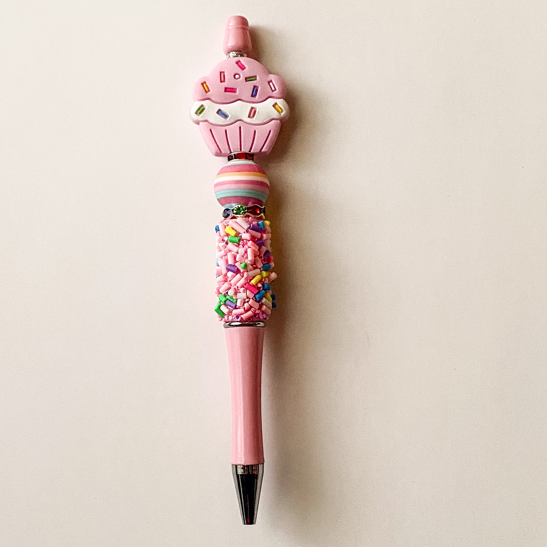 Pink Cupcake Beaded Pen | Handmade Statement Pen | Sweet Treats Dessert Collection
