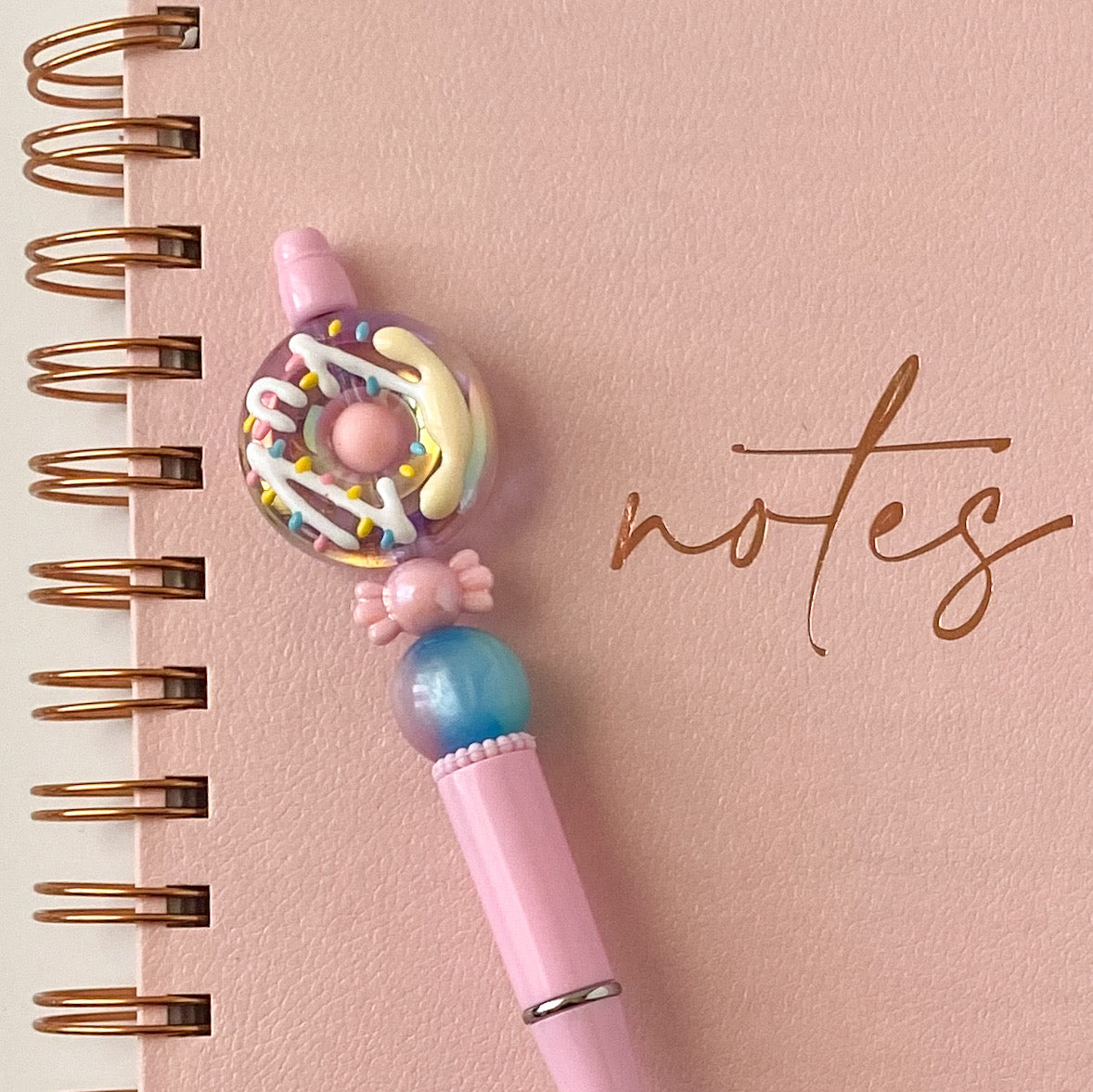 Frosted Iridescent Pink Donut Beaded Pen – Dessert Collection | Gift For Bakers Dessert Lovers