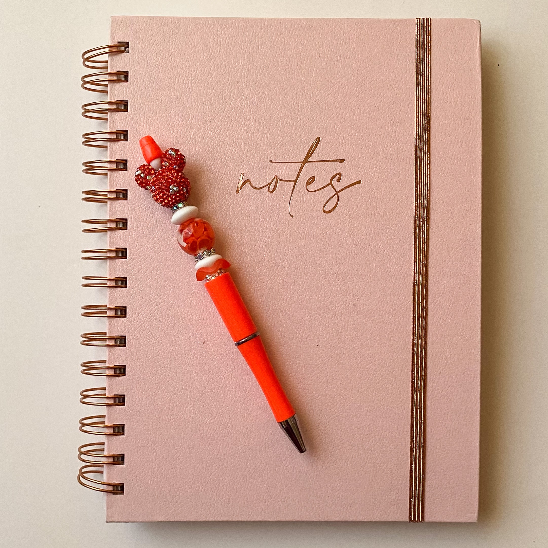 Whimsical Orange and White AB Speckled Mouse Beaded Pen| Cute Handmade Gift | Novelty Stationery
