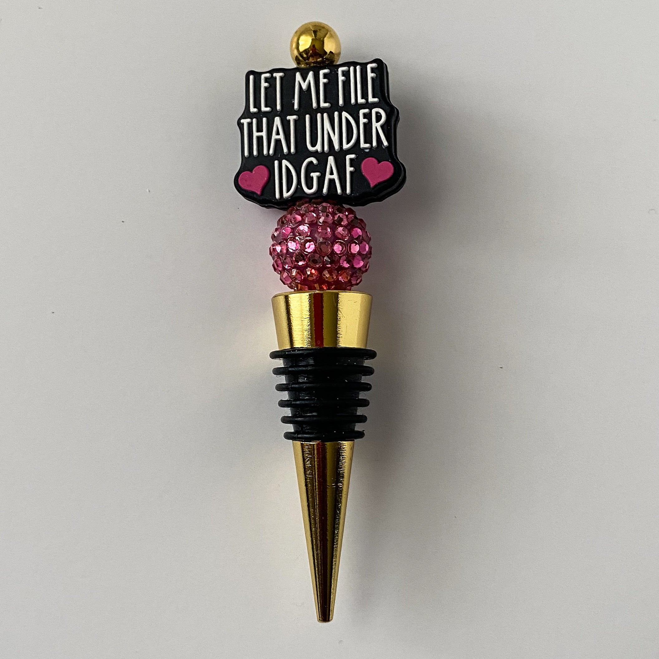 "Let Me File That Under IDGAF" Beaded Wine Stopper | Handcrafted Funny Gift for Wine Lovers
