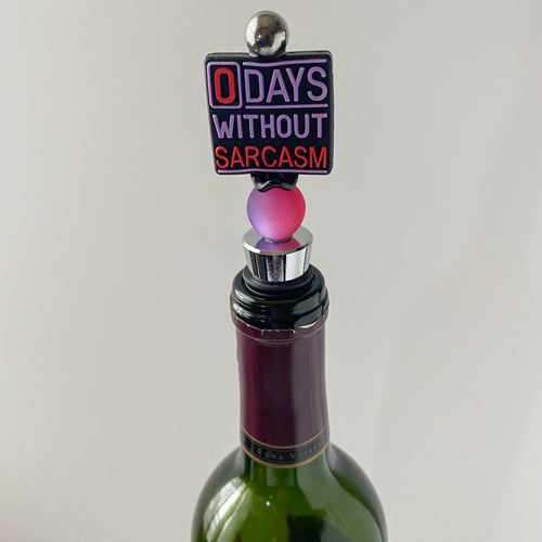"0 Days Without Sarcasm" Beaded Wine Stopper | Funny Gift for Wine Lovers