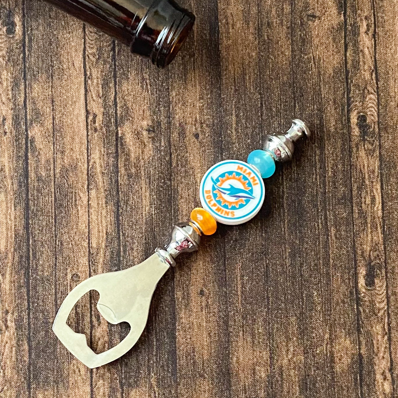 Miami Football Themed Bottle Opener | Handcrafted Game Day Bar Accessory Gift | Gift For Football Fans