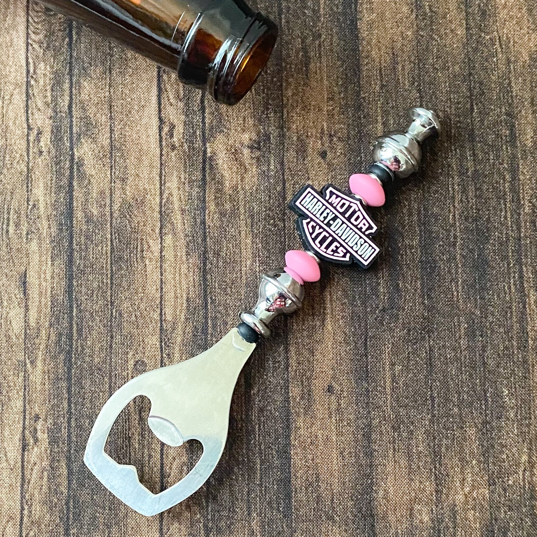Handmade Biker Themed Beaded Bottle Opener | Handmade Biker Gift