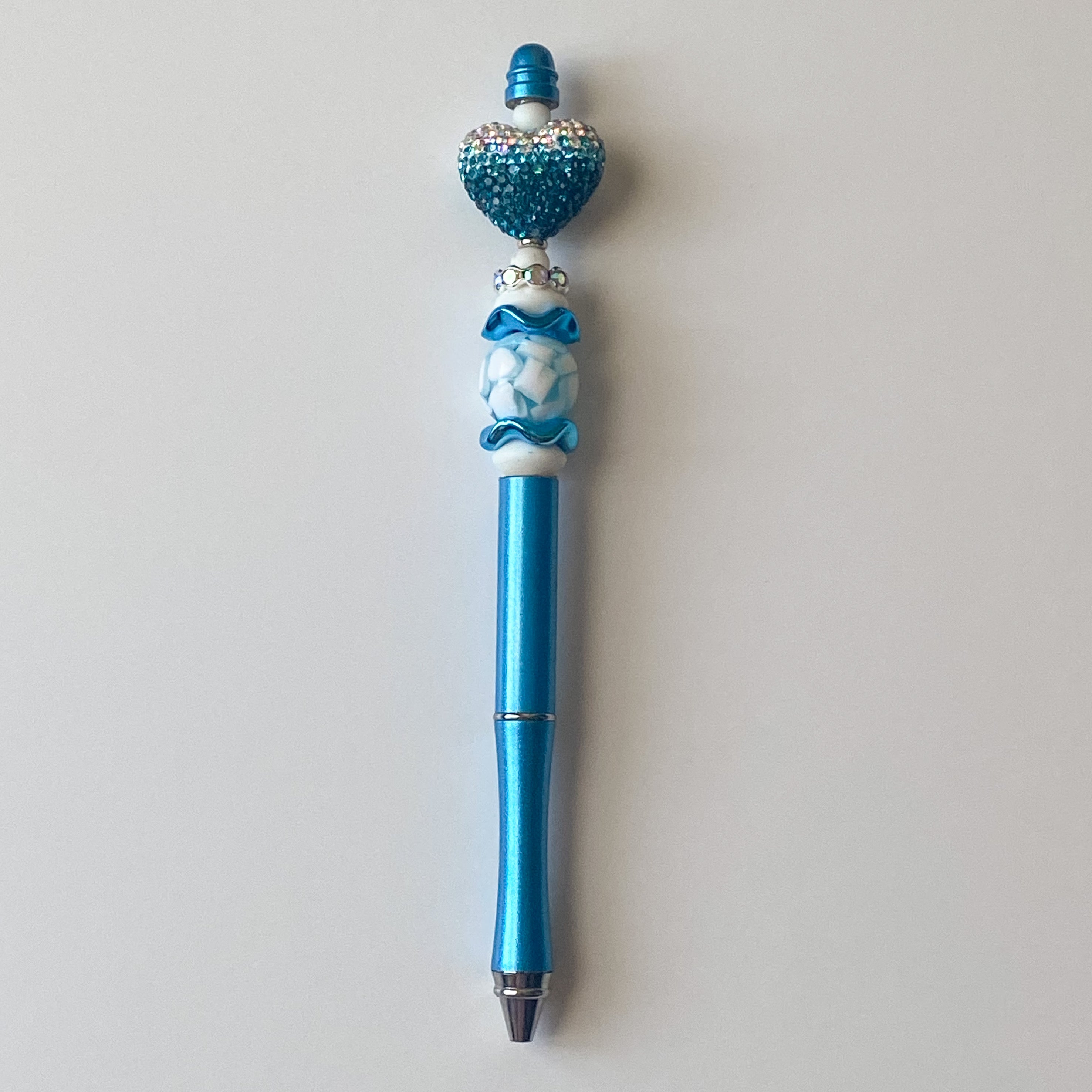 Blue Ombré Rhinestone Heart Beaded Pen | Signature Handmade Statement Pen