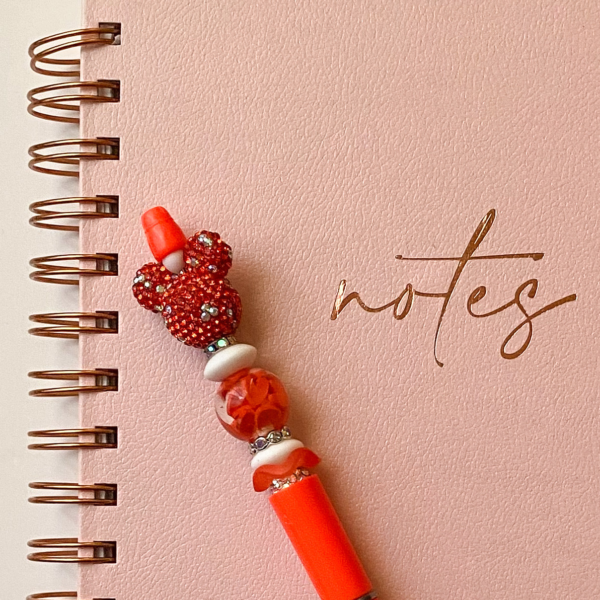 Whimsical Orange and White AB Speckled Mouse Beaded Pen| Cute Handmade Gift | Novelty Stationery