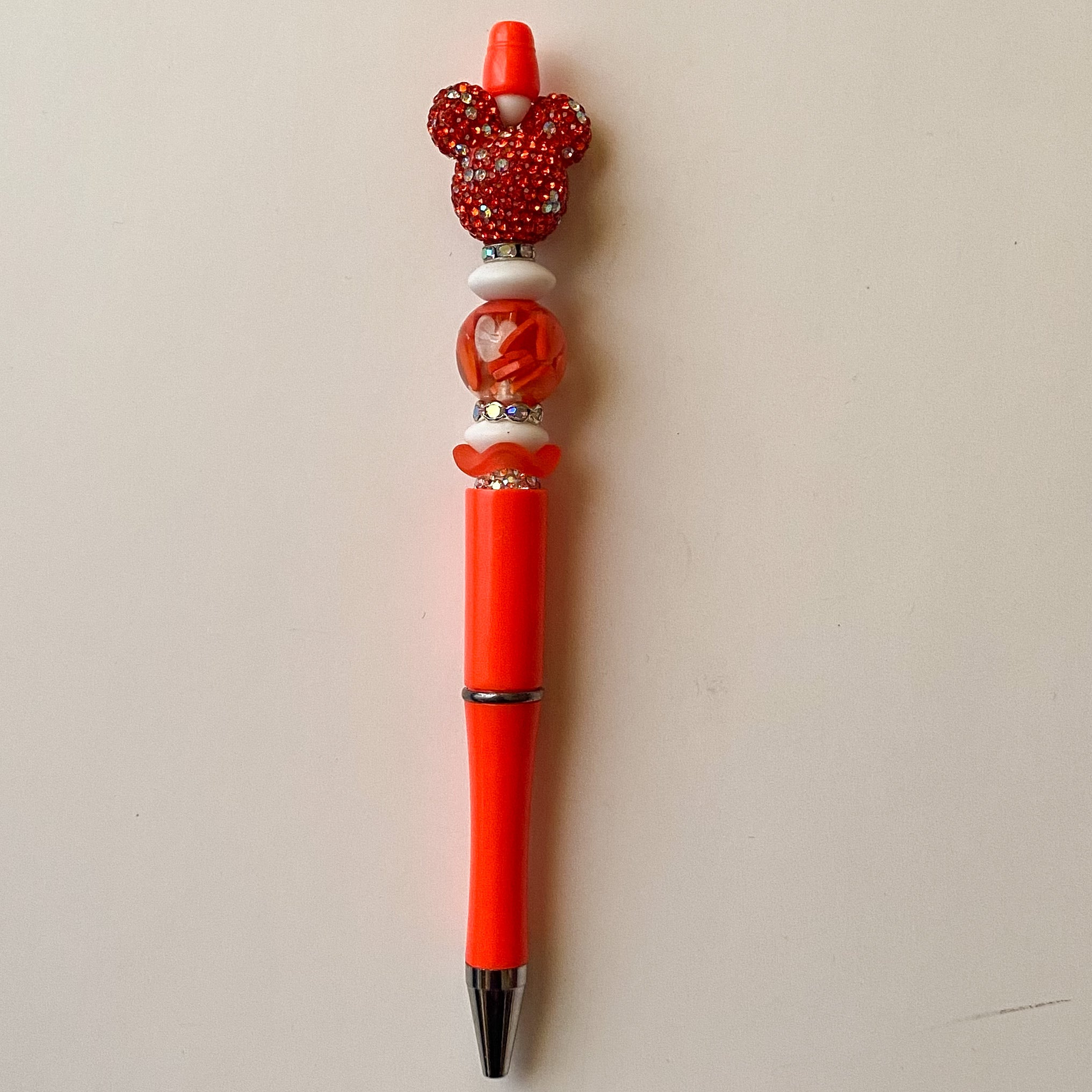 Whimsical Orange and White AB Speckled Mouse Beaded Pen| Cute Handmade Gift | Novelty Stationery
