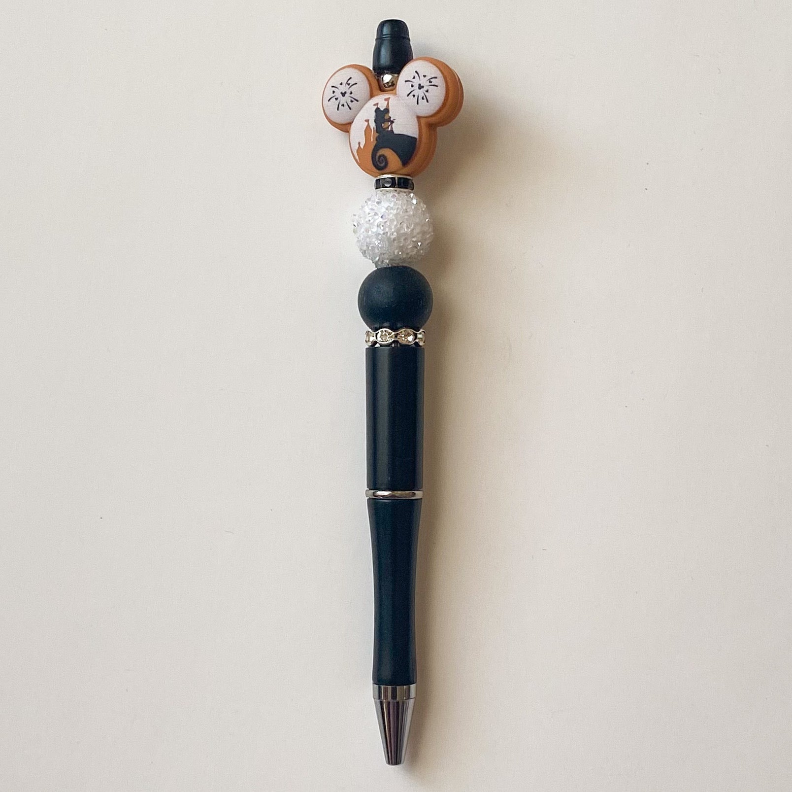 Whimsical Scenic Mouse With White Sugar Rhinestone Beaded Pen | Cute Handmade Gift | Novelty Stationery
