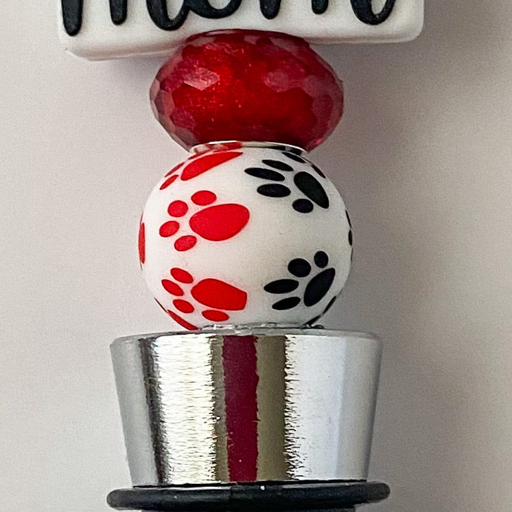 "Dog Mom" Beaded Wine Stopper | Handcrafted Paw Print Gift for Dog Lovers & Wine Enthusiasts