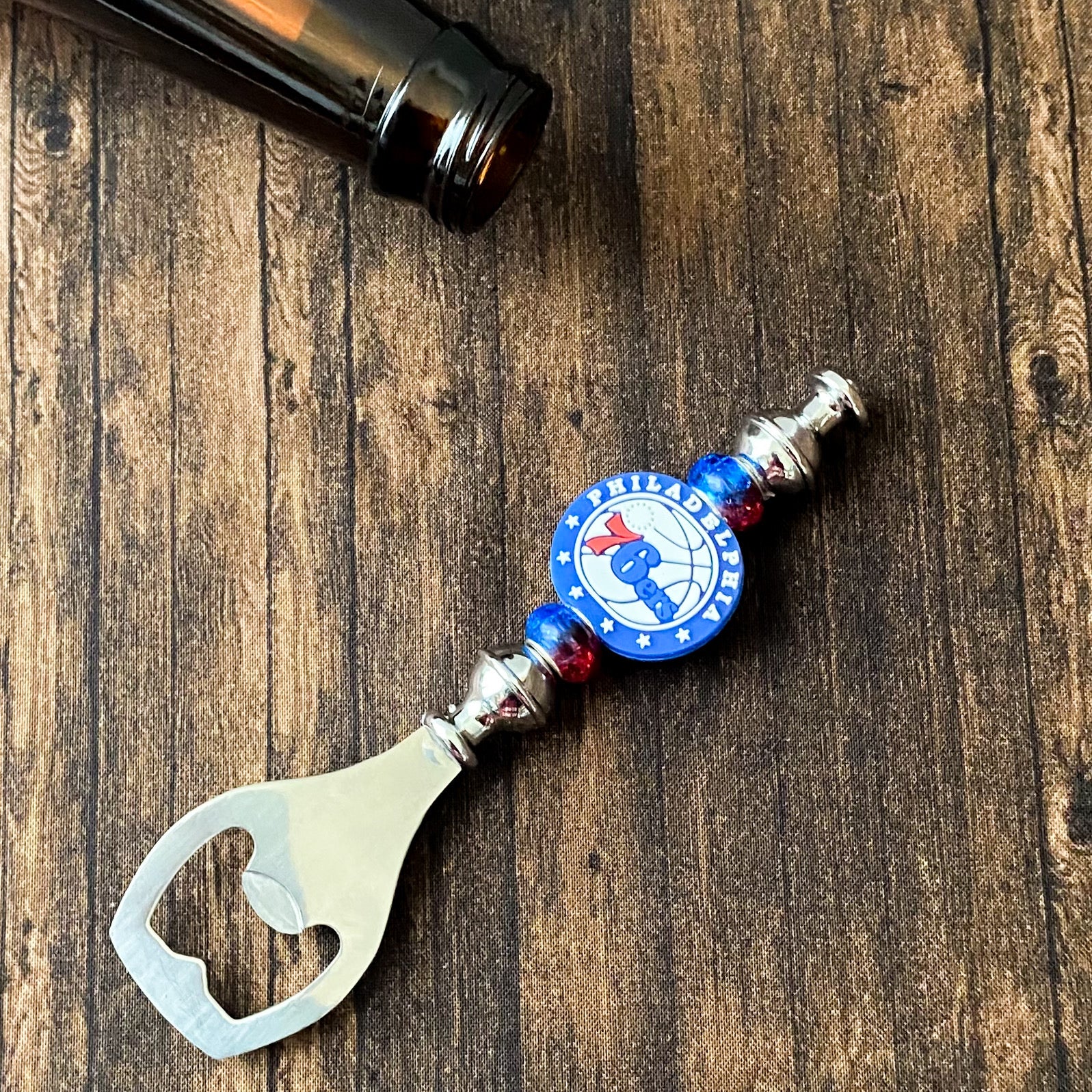 Philadelphia Basketball Themed Bottle Opener | Handcrafted Game Day Bar Accessory Gift | Gift For Basketball Fans