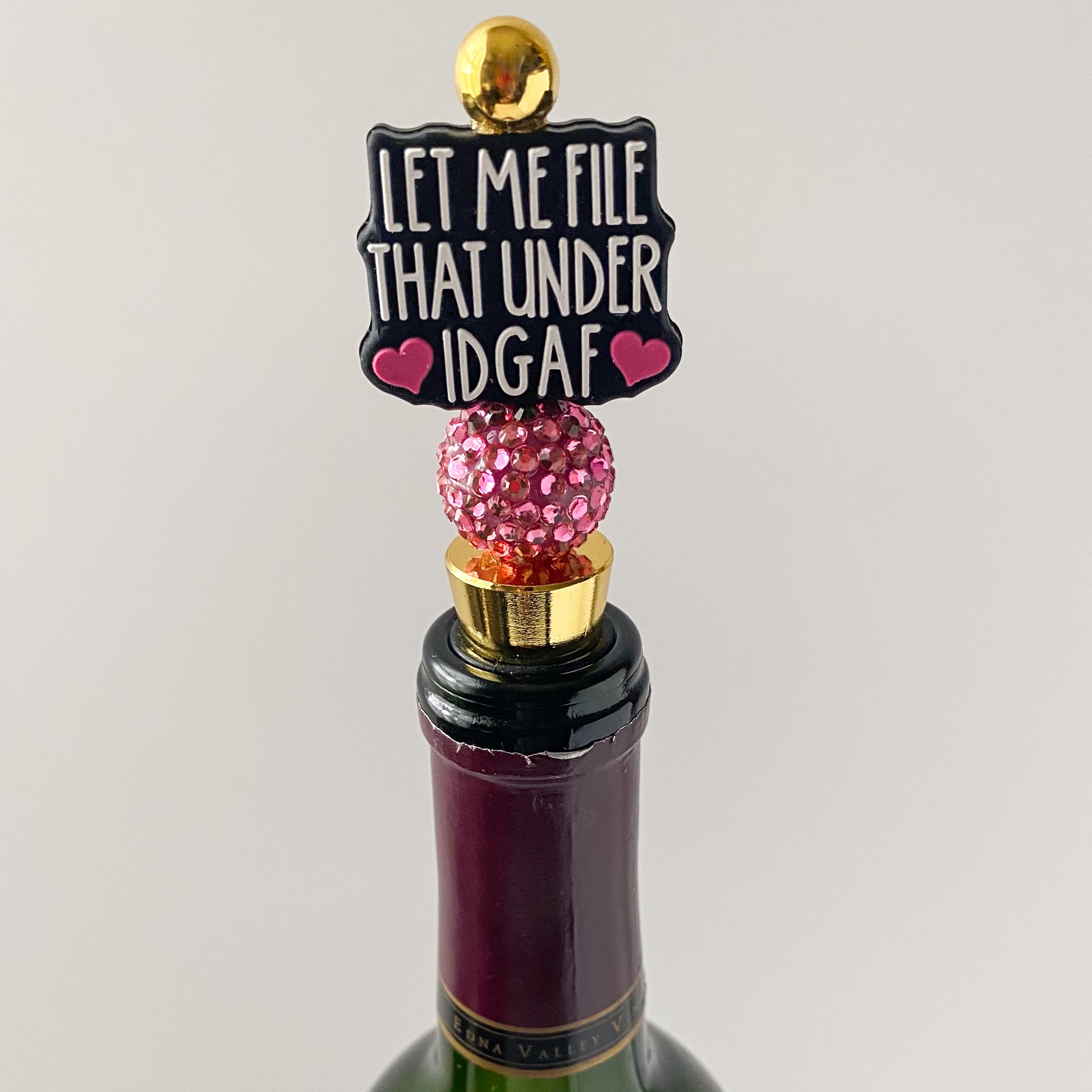 "Let Me File That Under IDGAF" Beaded Wine Stopper | Handcrafted Funny Gift for Wine Lovers