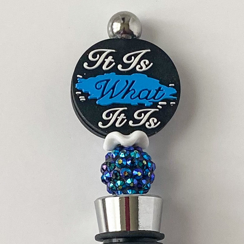 "It Is What It Is" Beaded Wine Stopper | Handcrafted Rhinestone Gift for Wine Lovers