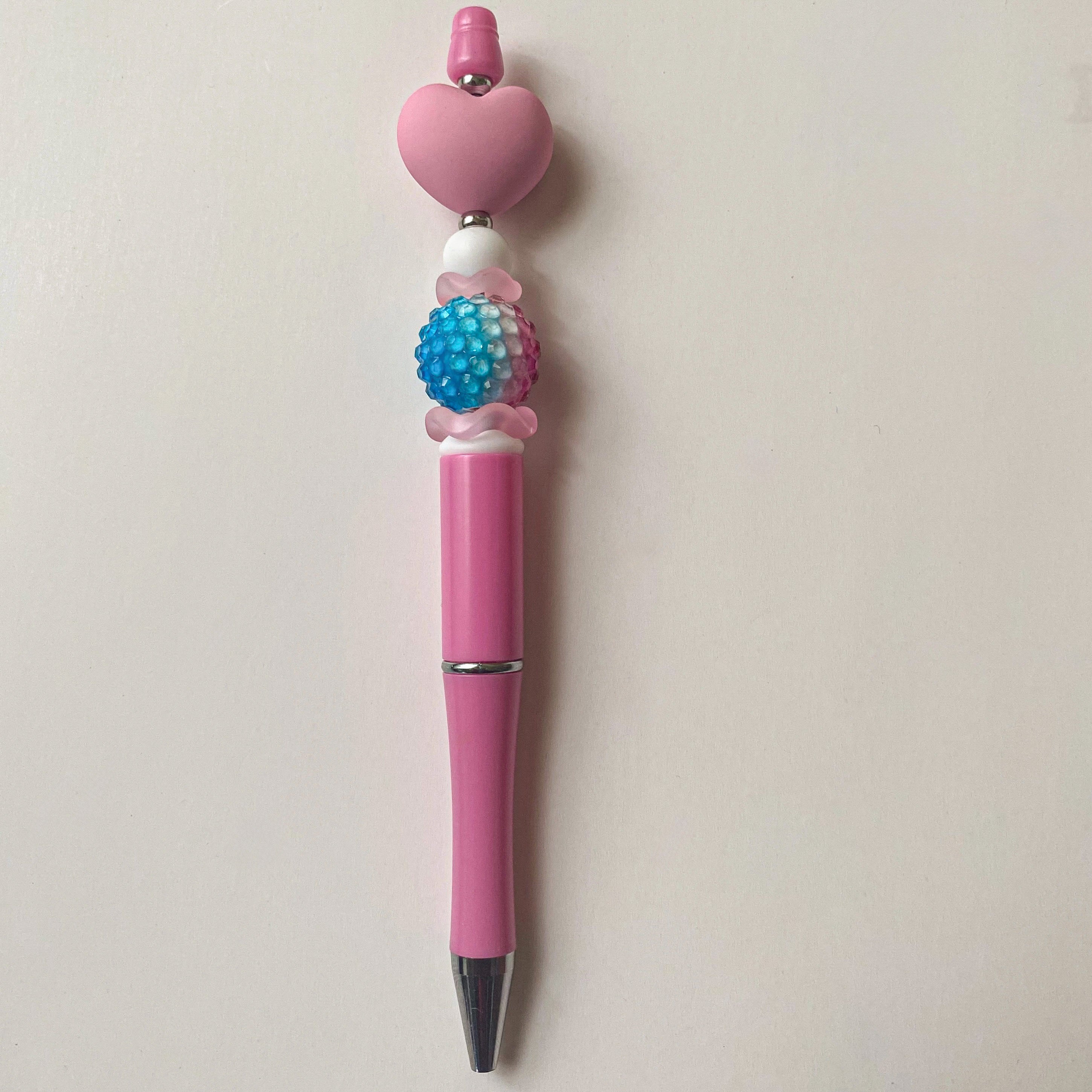 Pink heart pen with ombre bubblegum rhinestone and pink and white accent beads, coworker gift ideas