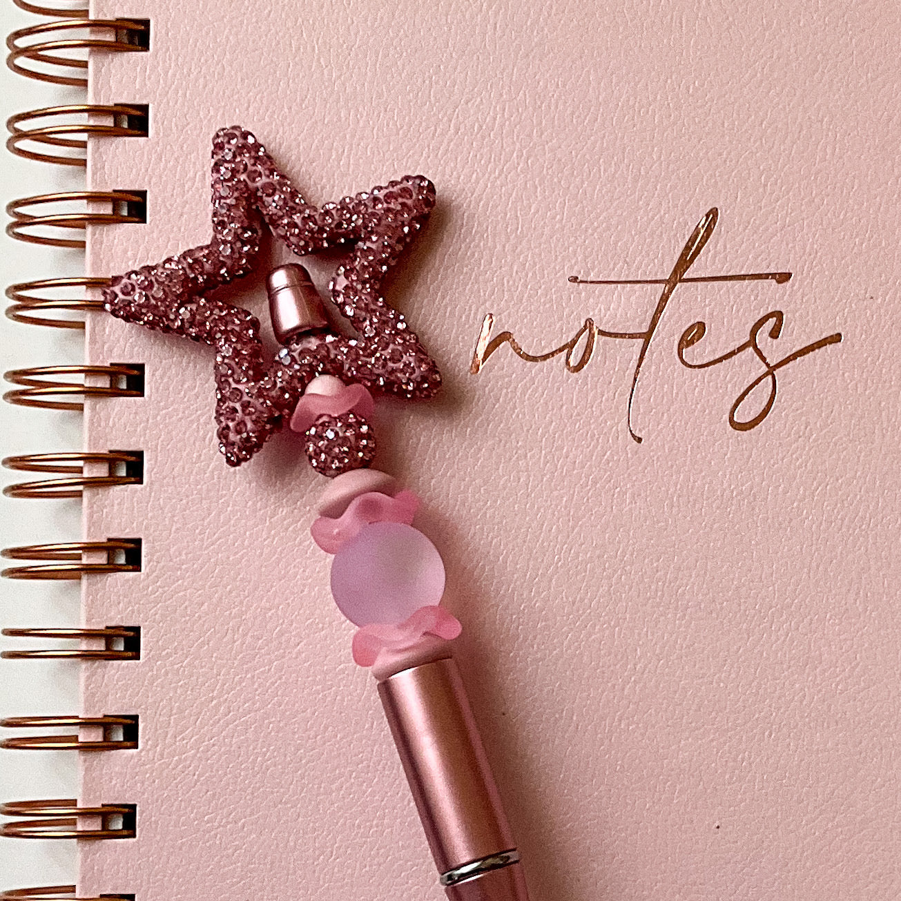 Pink rhinestone star pen with pink cat's eye and pink accents, glam handmade gift for her