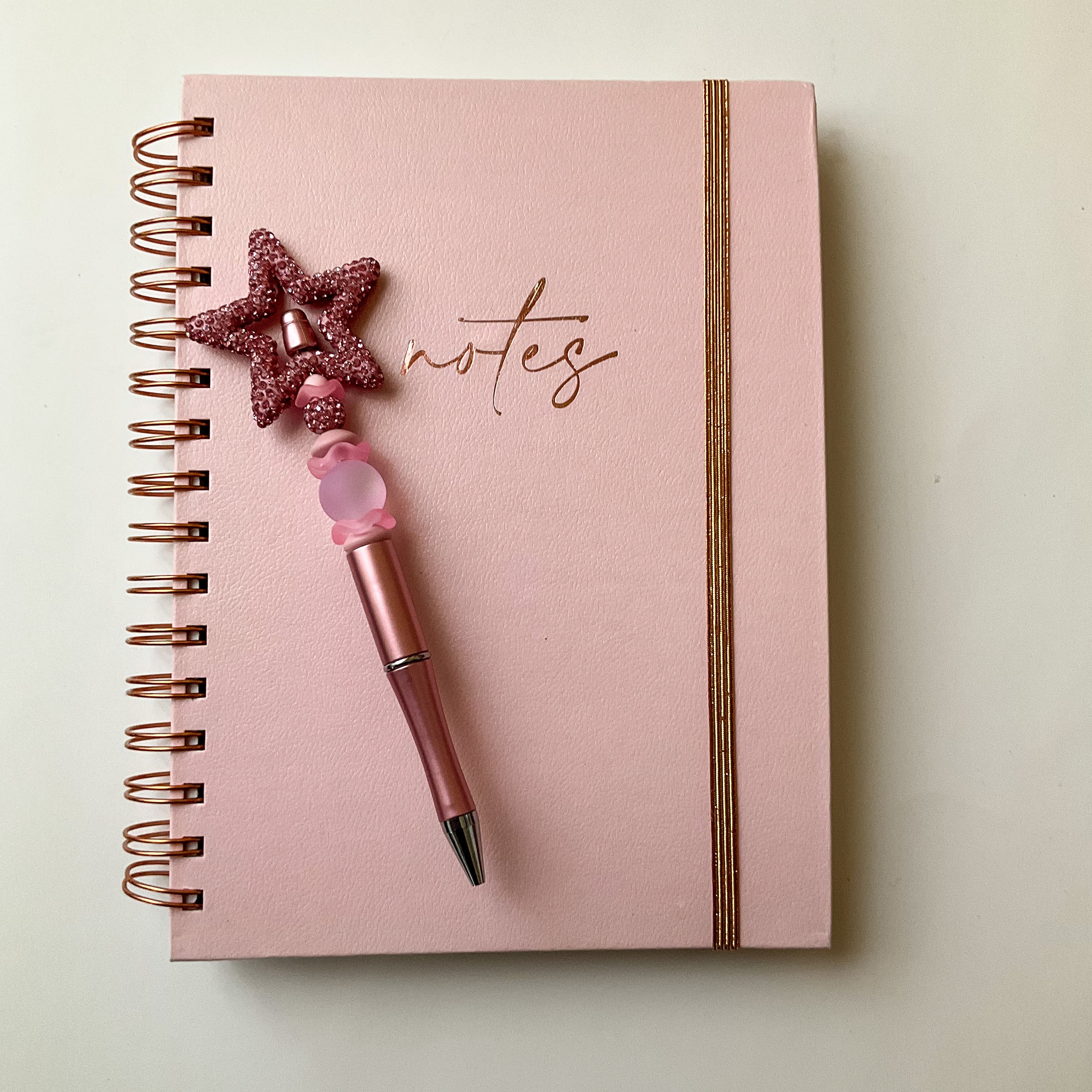 Pink rhinestone star pen with pink cat's eye and pink accents, glam handmade gift for her