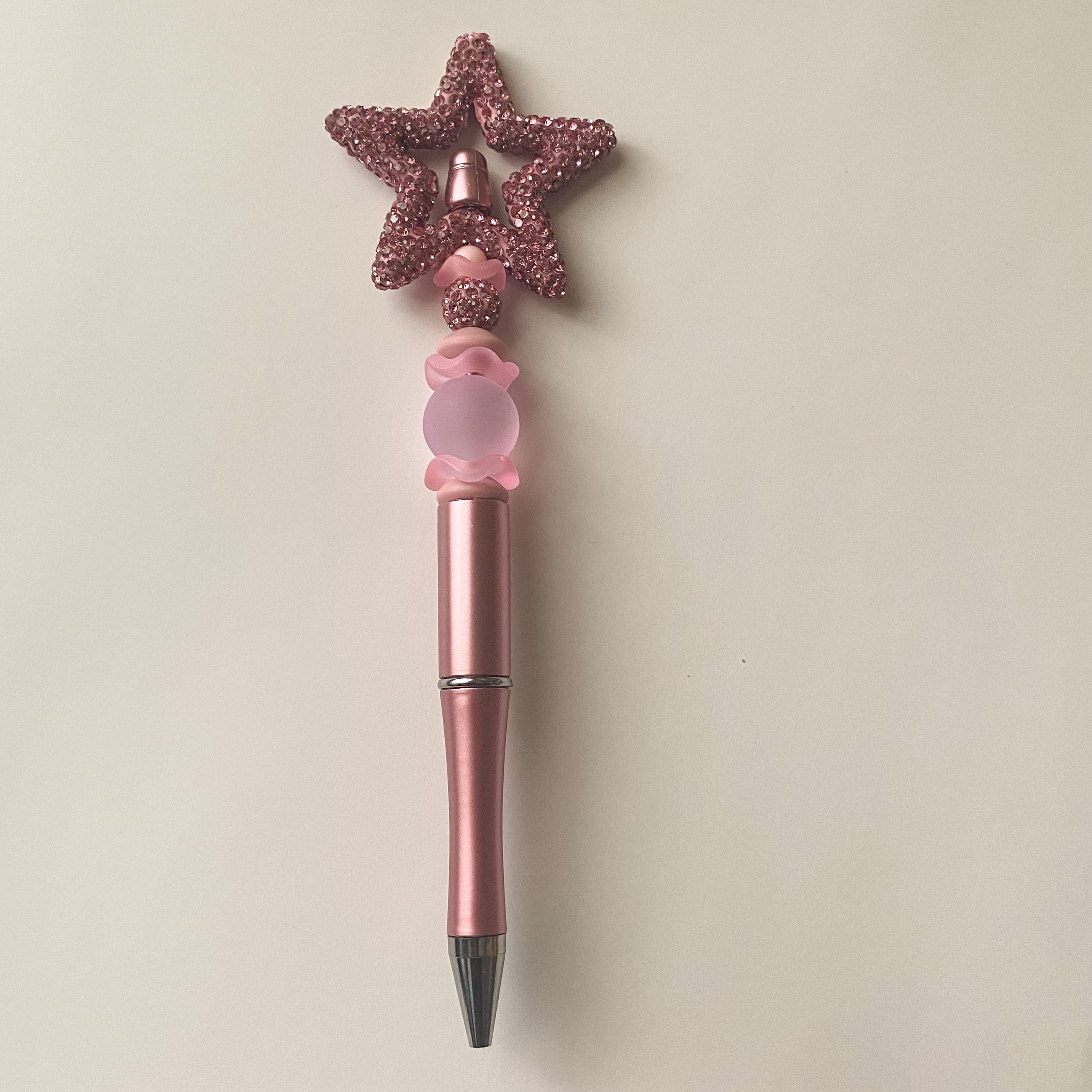 Pink rhinestone star pen with pink cat's eye and pink accents, glam handmade gift for her