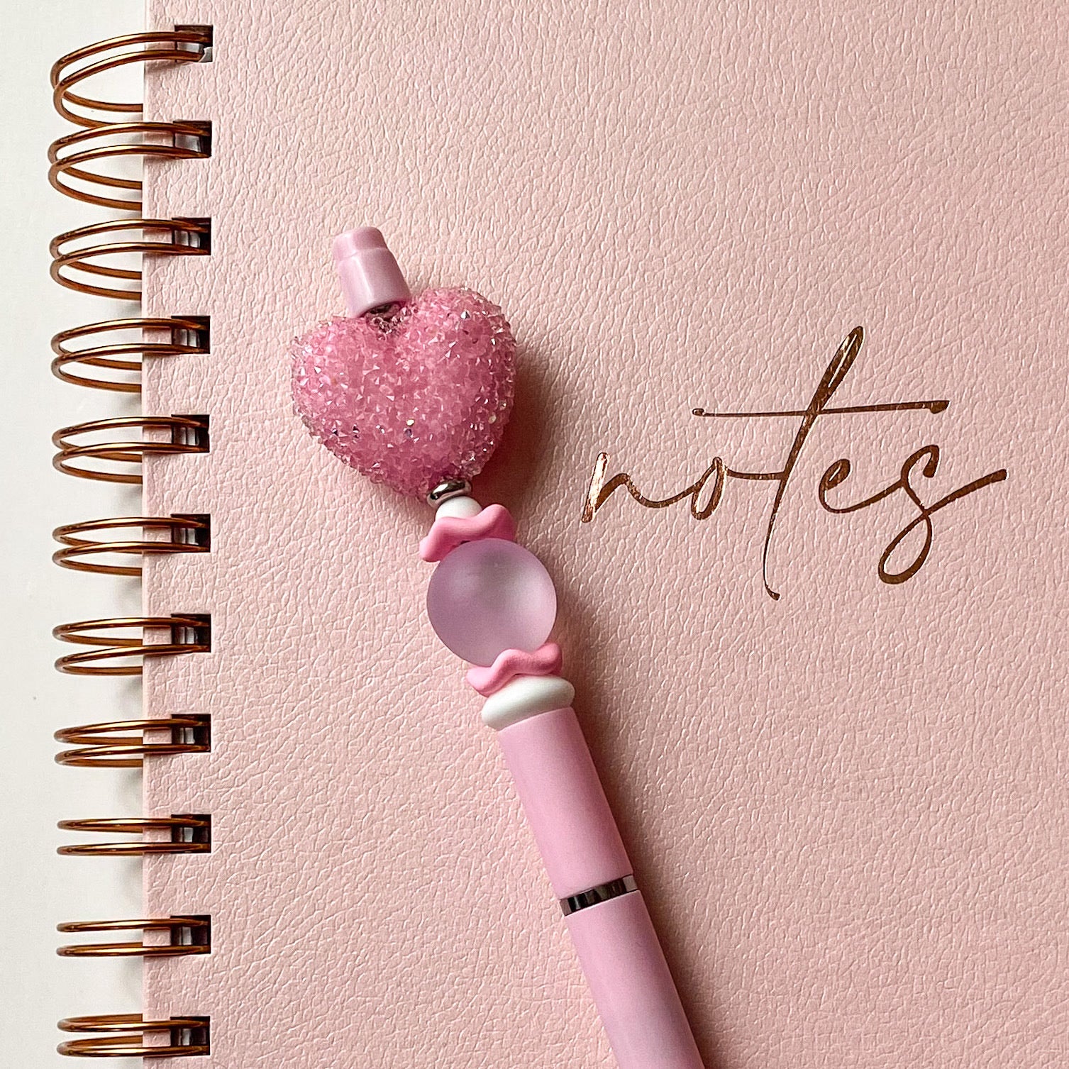Pink sugar bubblegum heart pen with pink cat's eye beads, handmade gift for her