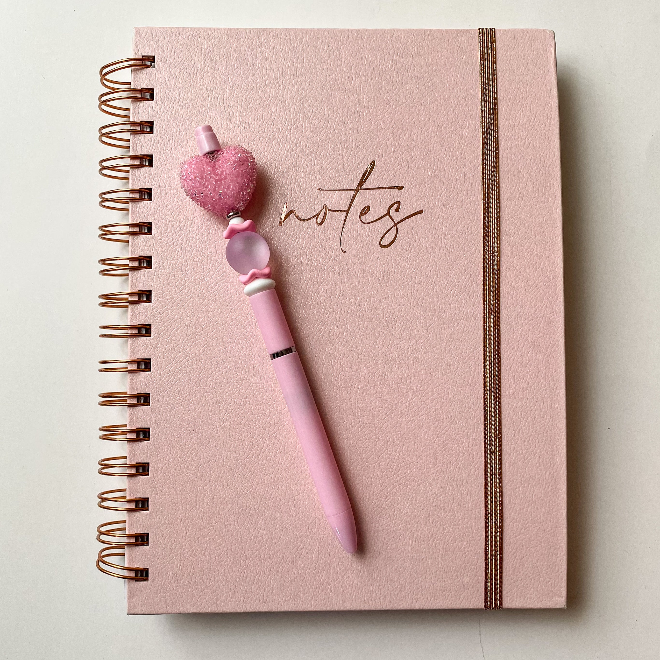 Pink sugar bubblegum heart pen with pink cat's eye beads, handmade gift for her