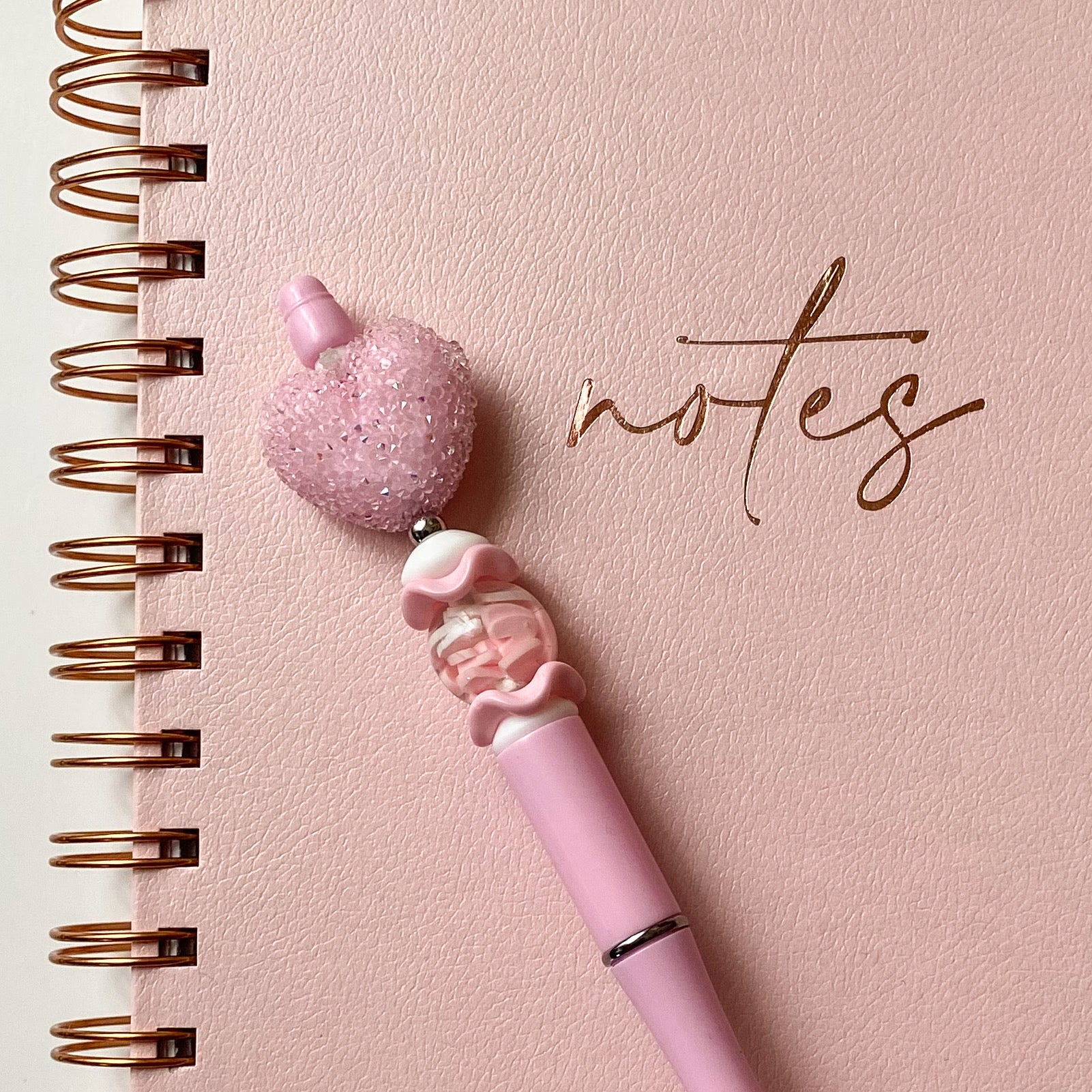 Pink sugar bubblegum heart pen with pink and white accent beads, handmade gift for her