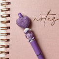 Lavender sugar bubblegum heart pen with purple and white accent beads, handmade gift for her