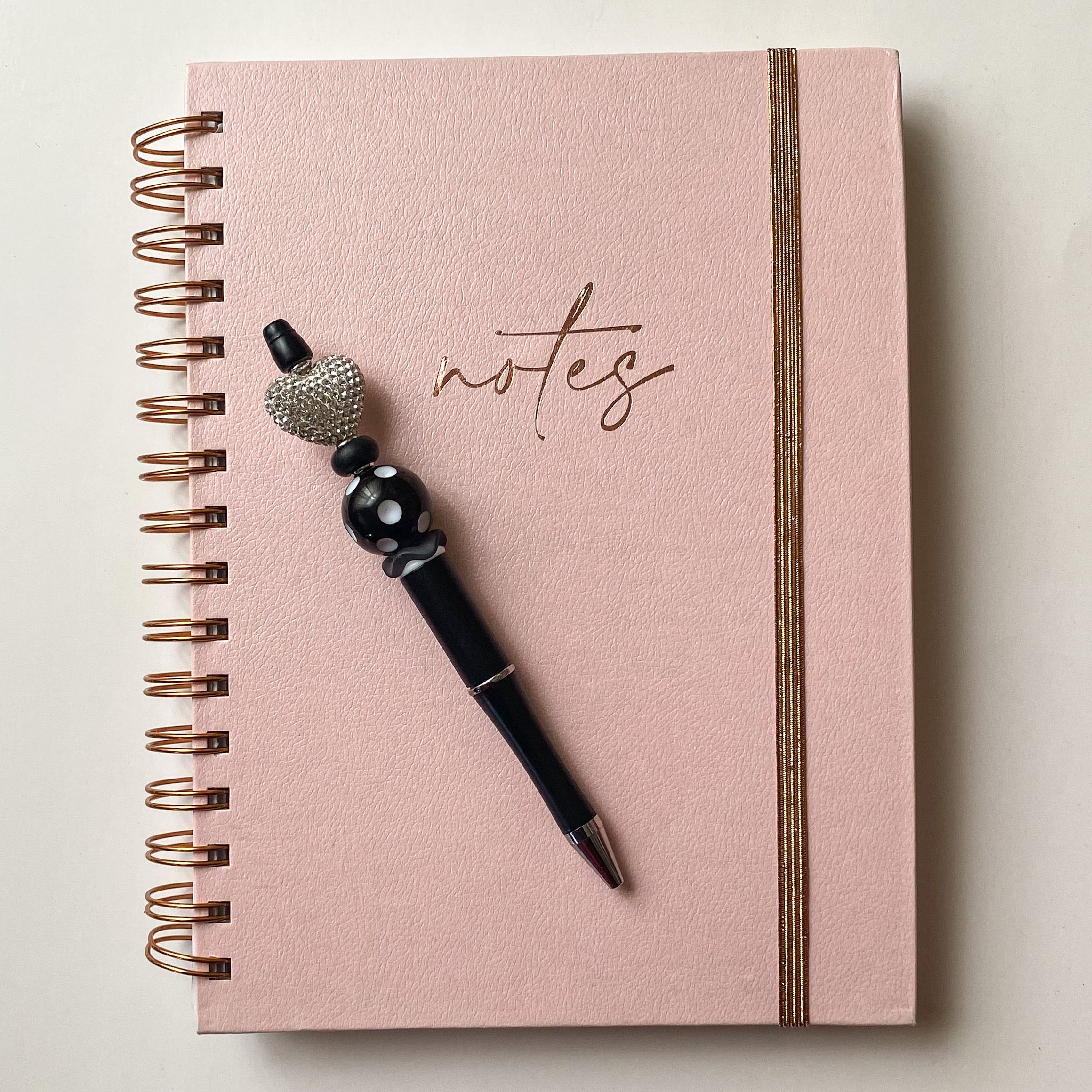 Silver rhinestone heart bling pen with black, white and polka dot accents, handmade gift for her