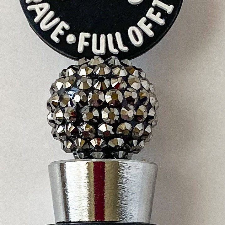 Beaded wine stopper with silver rhinestone bead and decorative woman empowerment focal, handmade gift for her