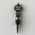 Beaded wine stopper with silver rhinestone bead and decorative boy mama focal, handmade gift for mother