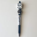 Handmade black and silver beaded pen featuring a Don’t Touch My Pen focal bead and sparkling accent bead.