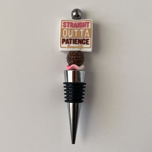 Beaded wine stopper with brown rhinestone bead and decorative mom life focal, handmade gift for mother