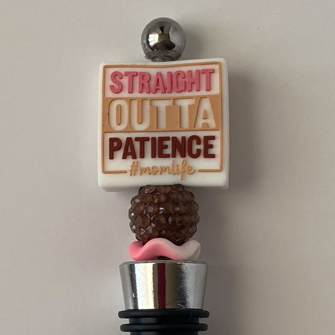 Beaded wine stopper with brown rhinestone bead and decorative mom life focal, handmade gift for mother