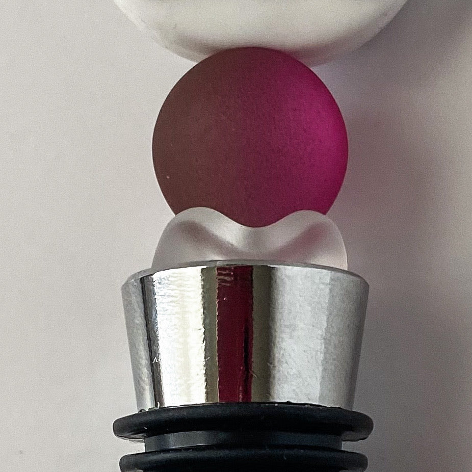 Beaded wine stopper with cat's eye bead and decorative My Day Starts With Coffee & Ends With Wine focal, handmade gift for wine and coffee lovers