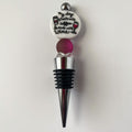 Beaded wine stopper with cat's eye bead and decorative My Day Starts With Coffee & Ends With Wine focal, handmade gift for wine and coffee lovers