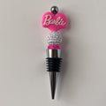 Pink and white girly wine stopper with white AB rhinestone accent beads, handmade gift for wine lovers