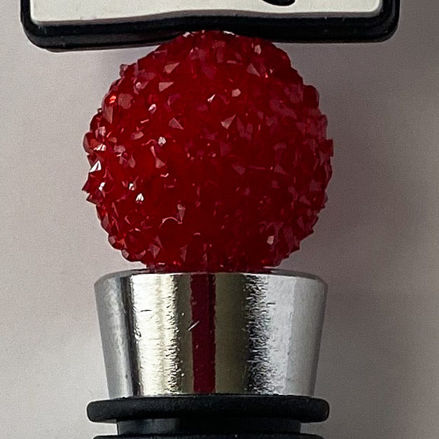 Red and white Wine o'clock wine stopper with red sugar accent bead, handmade gift for wine lovers